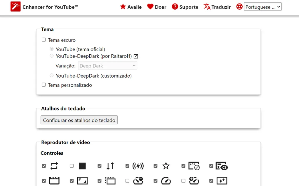 Extensão traz diferentes ferramentas para a reprodução de vídeos no YouTube (Captura de tela: André Magalhães)