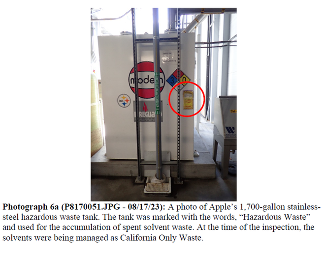 Tanque de 1.700 galões de solventes da Apple estava sendo monitorado de maneira errada (Imagem: EPA/Reprodução)