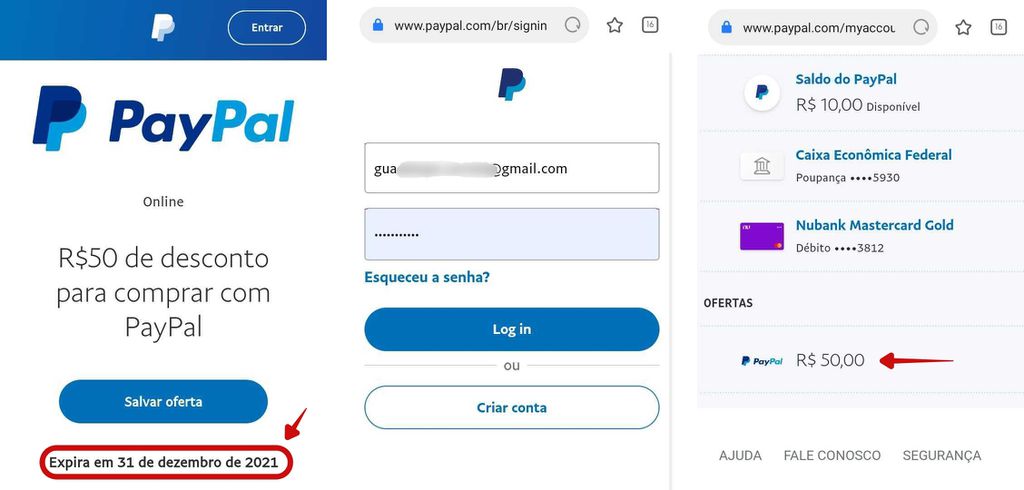 Para resgatar o cupom do PayPal, basta acesar a sua conta e adicionar em sua carteira digital (Caputra de tela: Bruno Salutes)