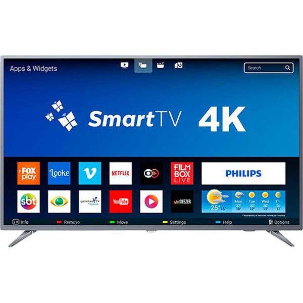 Smart TV LED 50" Philips 50PUG6513/78 Ultra HD 4k com Conversor Digital 3 HDMI 2 USB Wi-Fi 60hz - Prata [Cupom e cashback]