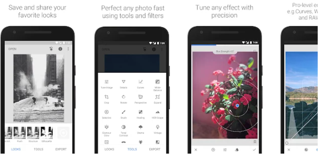 O Snapseed é gratuito, traz recursos semiprofissionais e vários filtros para aprimorar fotos (Imagem: Reprodução/Google Play Store)