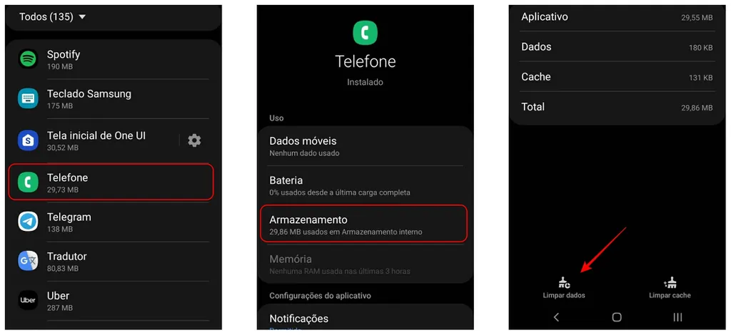 Limpe os dados de armazenamento do app Telefone no Android para retirar o aviso de notificação (Imagem: Thiago Furquim/Canaltech)