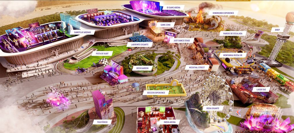 Mapa de atrações da Game XP 2019: a Oi desenvolveu a estrutura de rede para contemplar todo o Parque o Olímpico, no Rio de Janeiro (Imagem: Divulgação/GameXP)