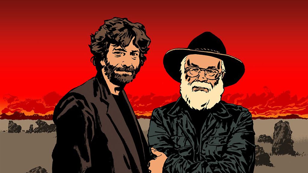 Ilustração dos escritores Neil Gaiman (à esquerda) e Terry Pratchett (à direita) (Imagem: BBC Radio 4)