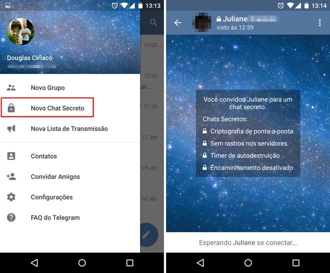 Chat secreto no Telegram Chat secreto no Telegram