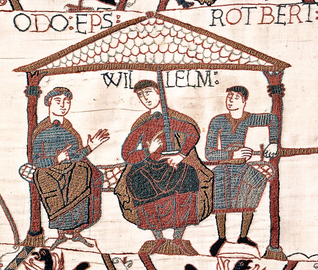 Guilherme, o Conquistador, no centro da imagem, da Tapeçaria de Bayeux: no final da vida, o monarca estava obeso, e morreu em 1087 (Imagem: Lucien Musset/Domínio Público)
