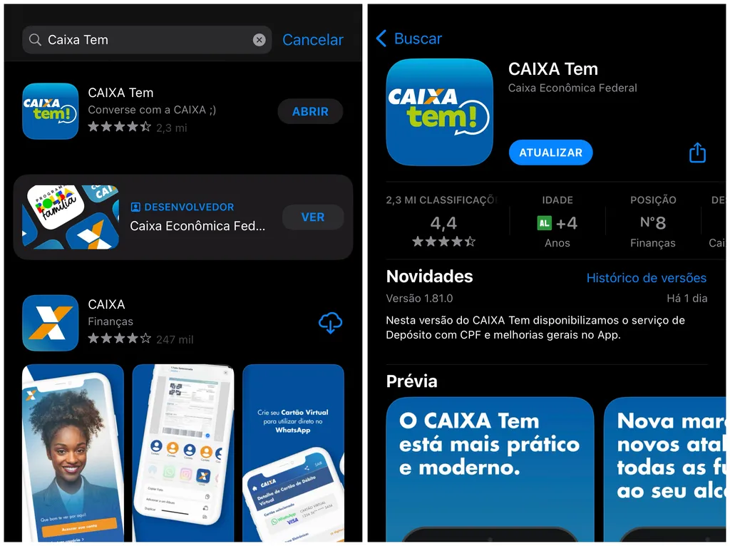 Atualize o Caixa Tem no iPhone (Imagem: Captura de tela/Thiago Furquim/Canaltech)