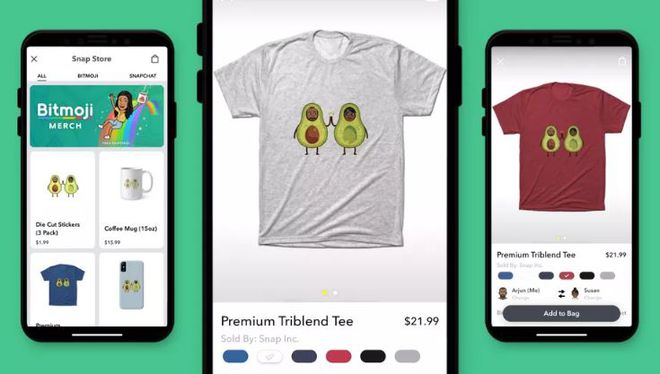 Exclusivo para iOS, o Bitmoji Merch permite criar camisetas e outros itens personalizados (Imagem: Snapchat)