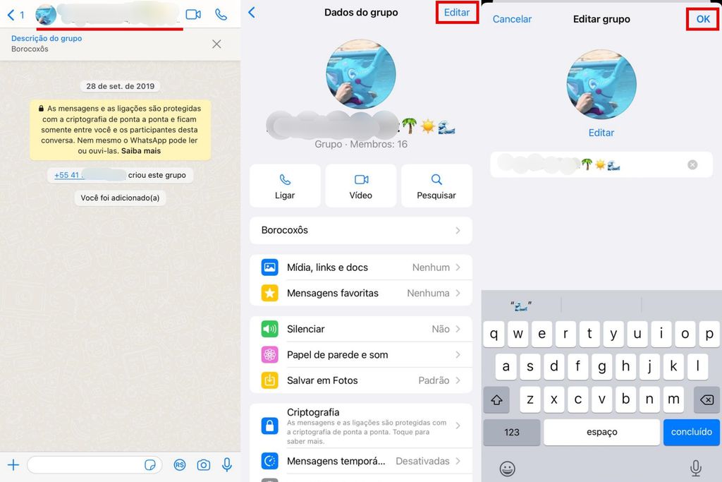 Como mudar o nome do grupo no WhatsApp na versão para iOS ou macOS (Imagem: Captura de tela/Guilherme Haas/Canaltech)