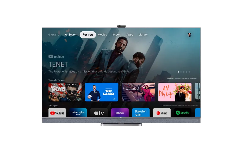 Com sistema operacional Google TV, a TCL Mini LED 4K C825 tem acesso aos principais apps e games da Google Play Store, além de recursos inteligentes como o Google Assistente (Imagem: TCL)