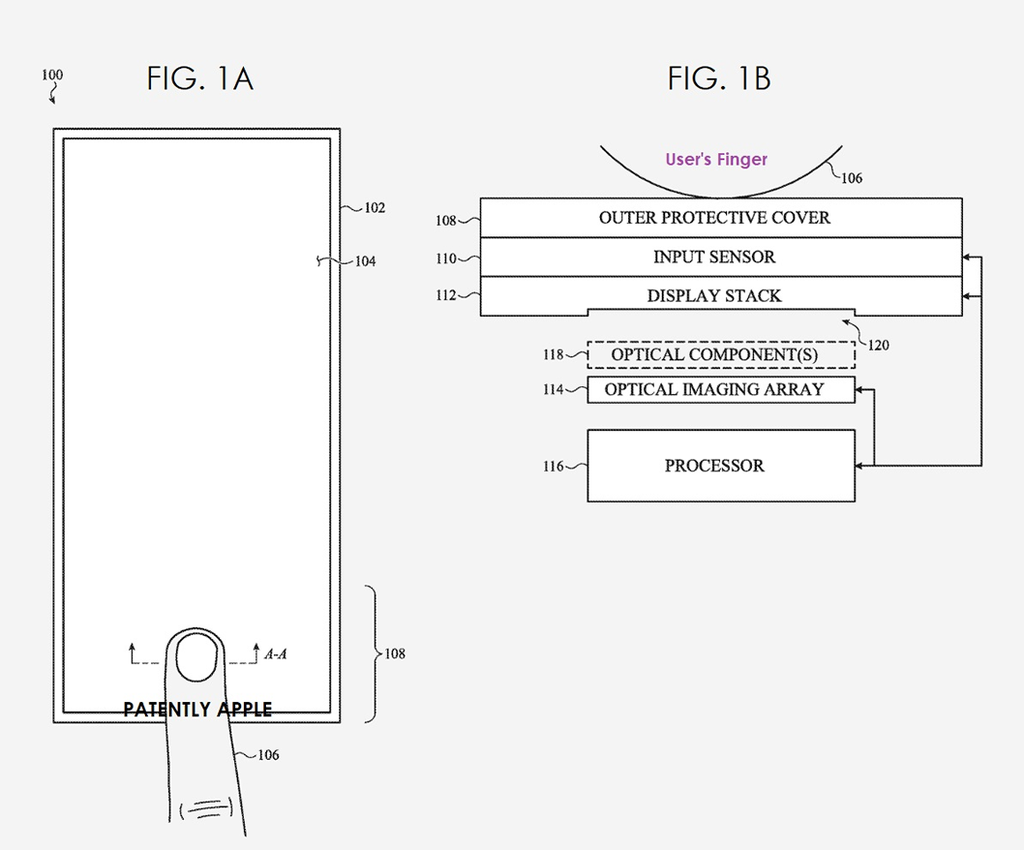 Touch ID pode retornar aos iPhones com sensor na tela (Imagem: Reprodução/Patently Apple)