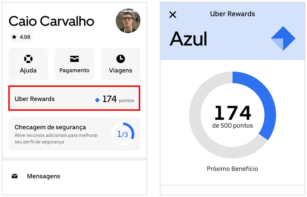 Categorias mais altas do Uber Rewards oferecem desconto em corridas no app (Captura de tela: Caio Carvalho)