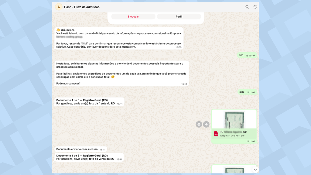 Sistema da Flash utiliza IA no WhatsApp para agilizar a admissão em empresas (Imagem: Reprodução/Flash)