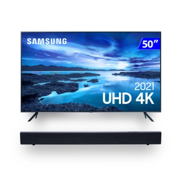 Combo Samsung Smart TV 50" UHD 4K 50AU7700 e Soundbar JBL cinema SB110 2.0 Canais