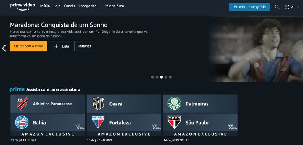 No Amazon além de filmes e séries é possível acompanhar os principais campeonatos de futebol (Imagem: Captura de tela/ Diandra Guedes)