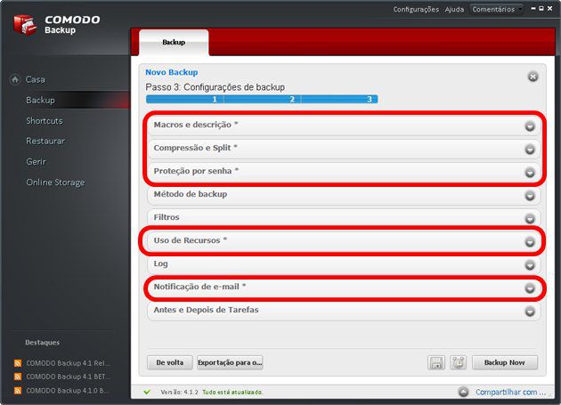 5 - Opções de personalização - Comodo Backup 5 - Opções de personalização - Comodo Backup