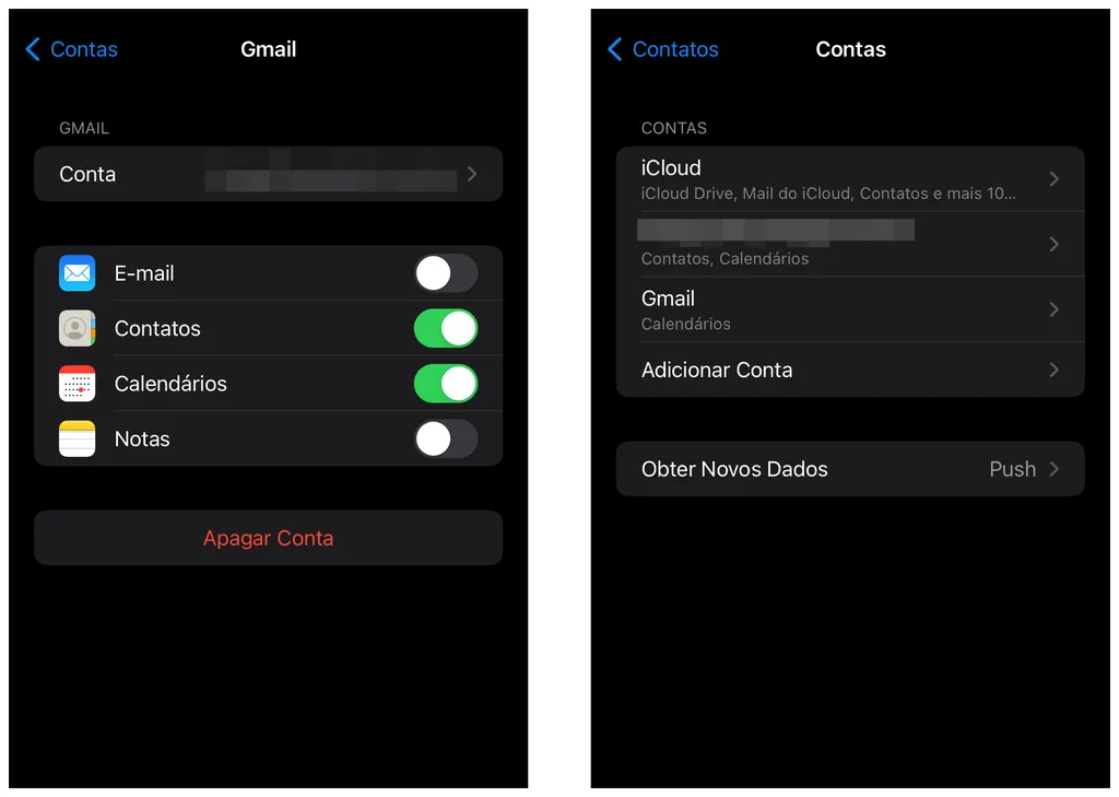 Habilite o contato em contas cadastradas no iPhone para atualizar a lista de contatos do WhatsApp (Captura de tela: Thiago Furquim/Canaltech)