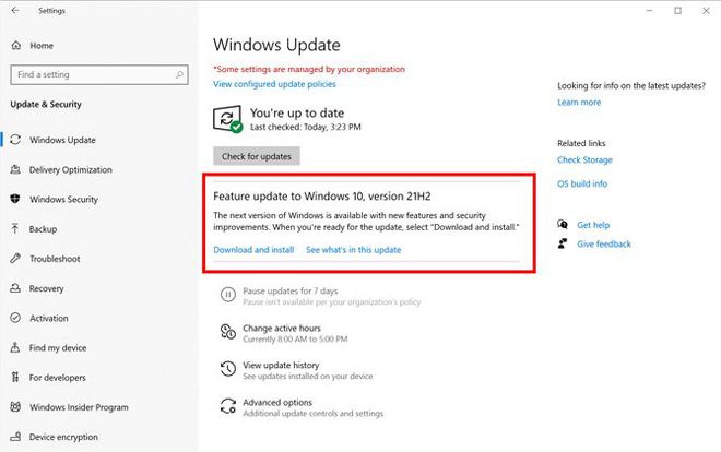 O Windows 10 21H2 chega para todos em novembro (Imagem: Reprodução/Microsoft)