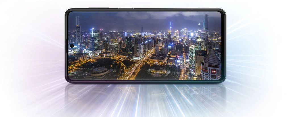 A tela é outro dos destaques do Galaxy M62, com painel Super AMOLED Plus e resolução de 2400 x 1080 pixels (Imagem: Divulgação/Samsung)