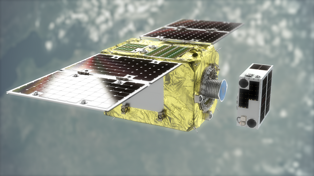 O sistema de recuperação de lixo espacial da Astroscale, atualmente em fase de testes em órbita (Image: Reprodução/Astroscale)