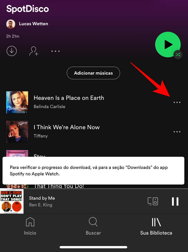 Baixe músicas offline no Spotify para Apple Watch - Aplicativos Da