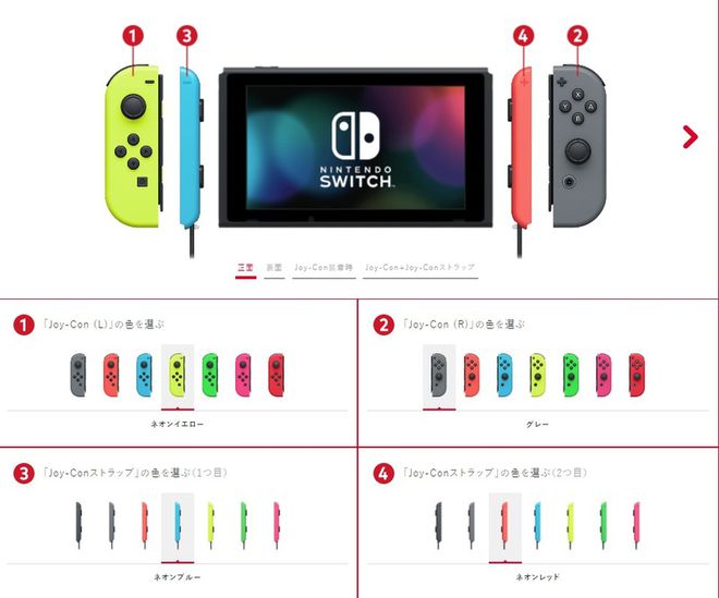 Opções de combinações de cores do kit Second Unit Set (Imagem: Nintendo)