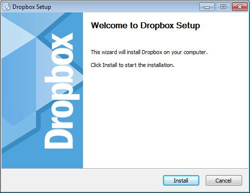 Tela inicial de instalação do Dropbox