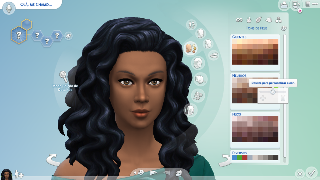 Nova atualização do The Sims 4 traz mais de 100 tons de pele durante a criação de um sim (Imagem: Captura de tela/Nathan Vieira/Canaltech
