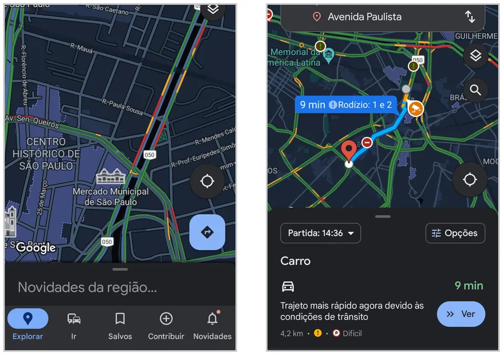 O Google Maps oferece informações de trânsito e até mesmo informações de rodízio (Captura de tela: Matheus Bigogno)