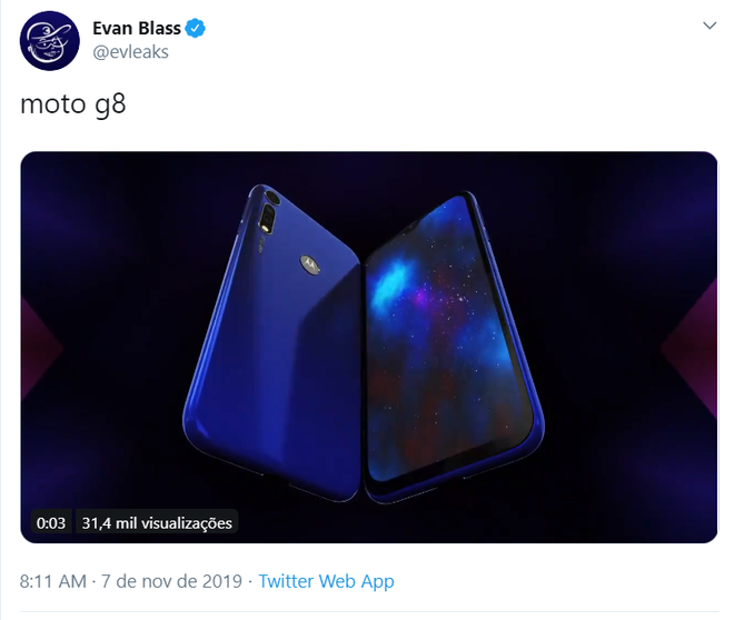 Vídeo publicado por Evan Blass em novembro mostra um Moto G8 diferente (Foto: Reprodução/Twitter)
