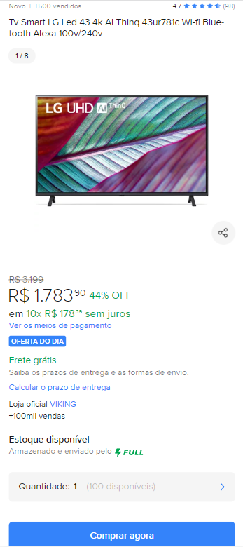 [PARCELADO] Tv Smart LG Led 43 4k Al Thinq 43ur781c Wi-fi Bluetooth ...