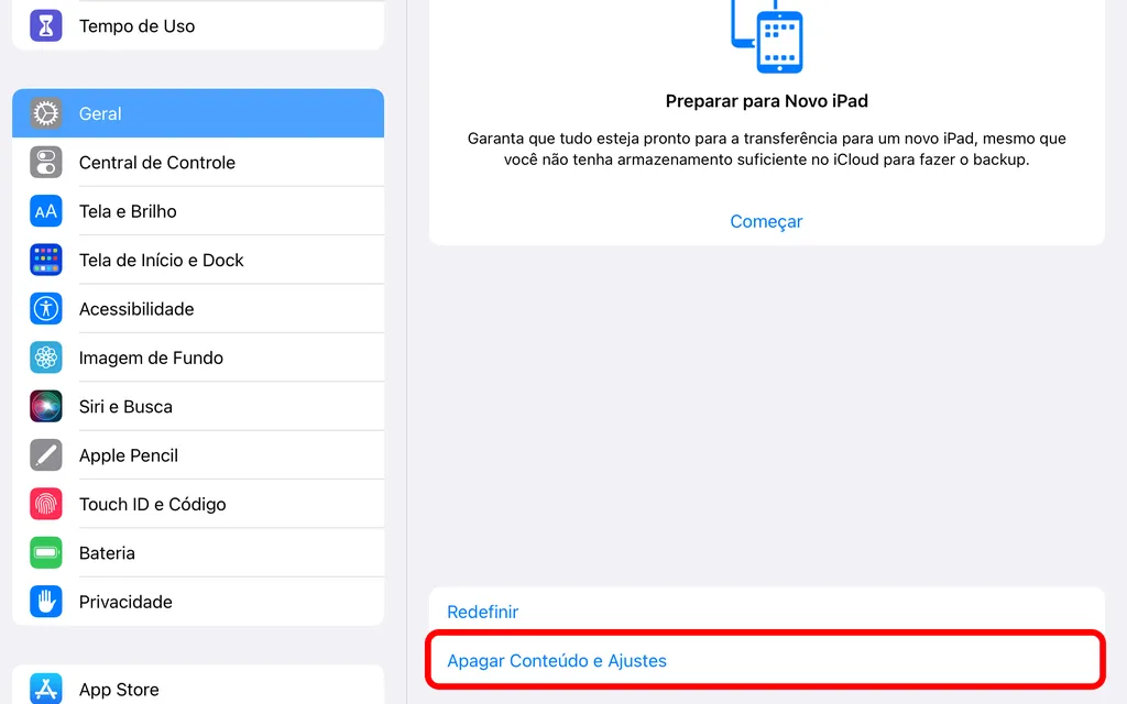 Resete o iPad para as configurações de fábrica (Captura de tela: Thiago Furquim/Canaltech)