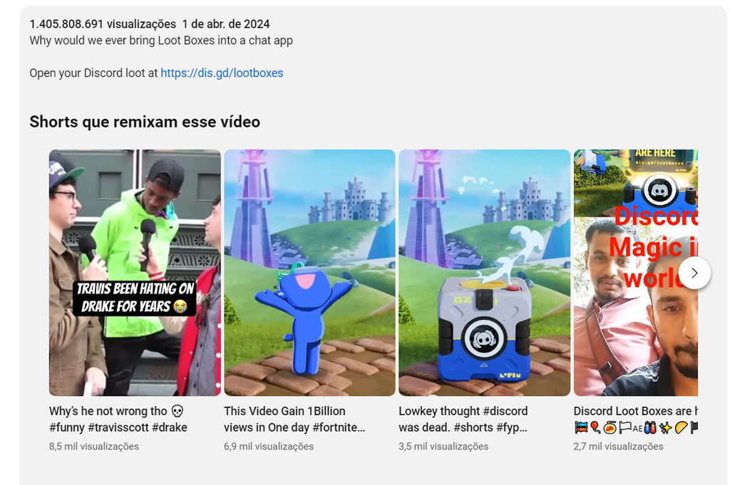 Além do número absurdo de visualizações, a situação do Discord viralizou e tomou conta até dos Shorts (Imagem: Captura de Tela/Durval Ramos/Canaltech)