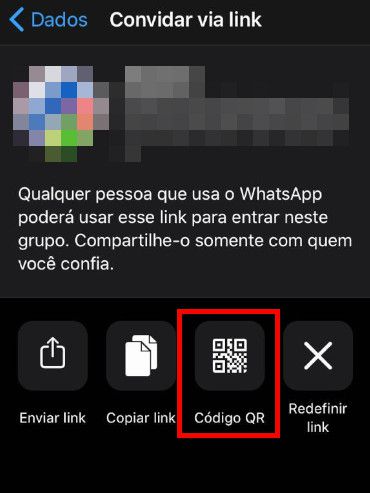 Em dispositivos iOS, clique na opção "Código QR" (Capture de tela: Matheus Bigogno)