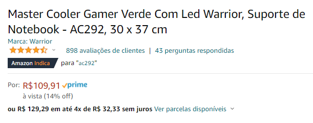 Master Cooler Gamer Verde Com Led Warrior, Suporte De Notebook - AC292 ...