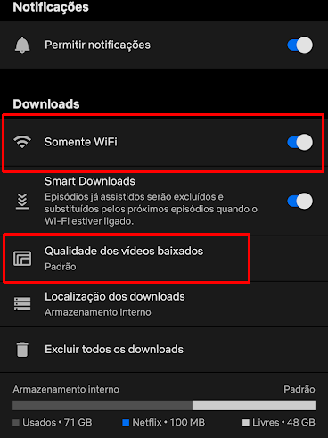 Limite os downloads para conexão por Wi-Fi (Imagem: André Magalhães/Captura de tela)