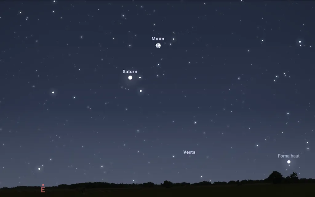 Posição da Lua no céu da região sudeste, por volta das 18h55 de quinta-feira (Imagem: Reprodução/Stellarium)