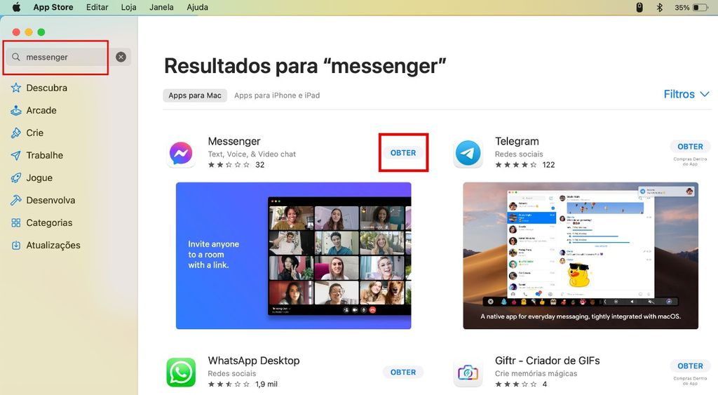 O Messenger está disponível na App Store para computadores Mac (Imagem: Captura de tela/Guilherme Haas/Canaltech)