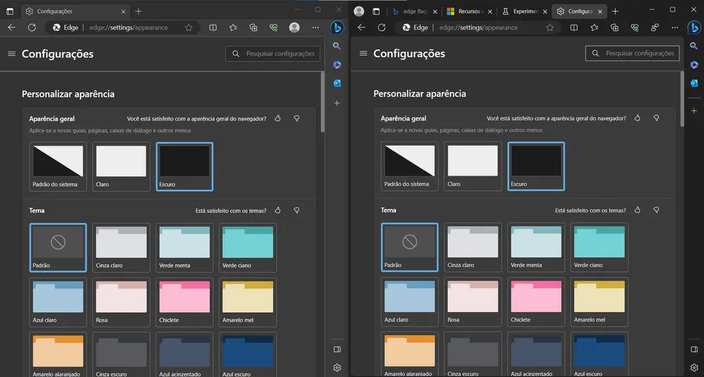 O Microsoft Edge tem várias opções de personalização (Imagem: Captura de tela/André Magalhães/Canaltech)