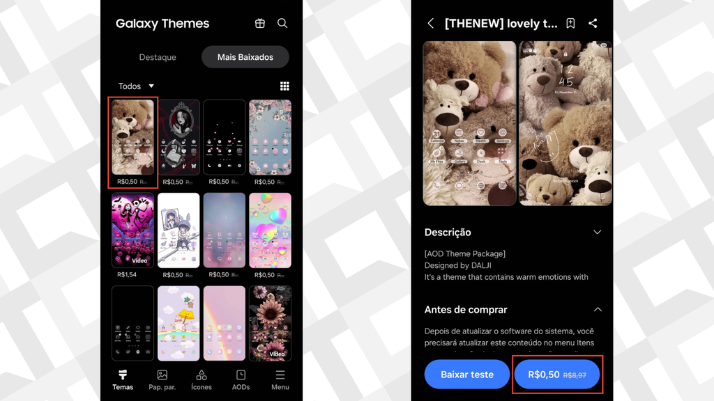 Passos para adicionar temas no Galaxy Themes