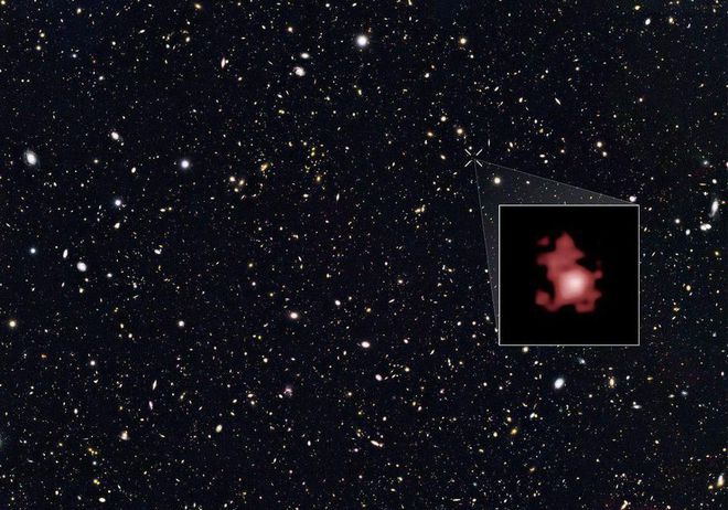 GN-z11, o objeto mais distante observado até agora (Imagem: Reprodução/NASA/ESA/G. BACON)