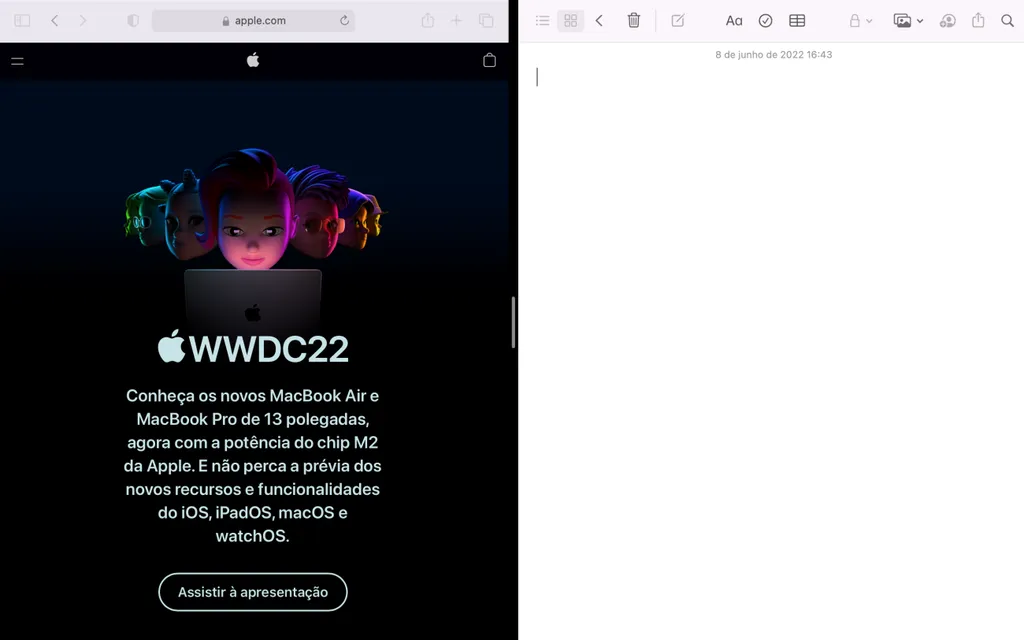 Ao dividir a tela do Mac, você pode trabalhar com dois apps simultaneamente (Imagem: Thiago Furquim/Canaltech)