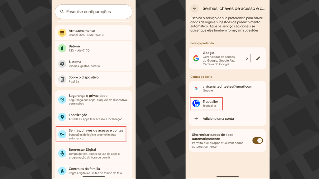 Passos para remover a sincronização de contas desnecessárias