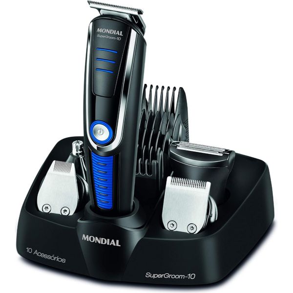 Aparador de Pelos Super Groom 10 Mondial Preto/Azul 6W Bivolt - BG-03 | EXCLUSIVO AMAZON PRIME