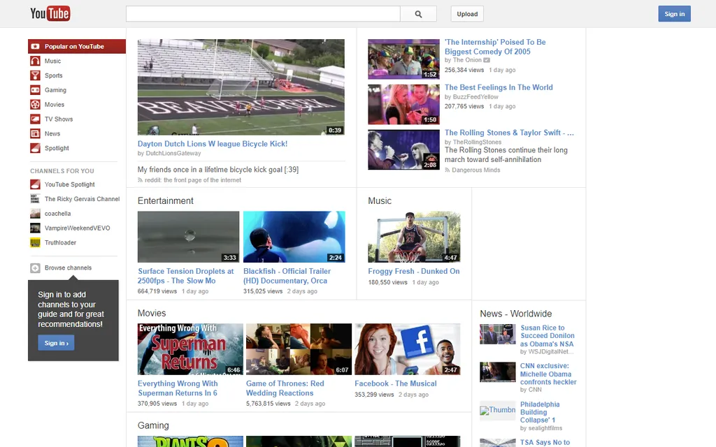 A base do visual do YouTube surgiu pela primeira vez em 2013 (Imagem: Reprodução/Web Design Museum)