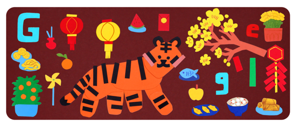 Um dos primeiros rascunhos do doodle do Google em homenagem ao Ano Novo Lunar (Imagem: Divulgação/Google)