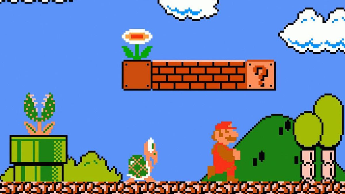 Um jogo estilo pixel art com super mario bros. plataforma de