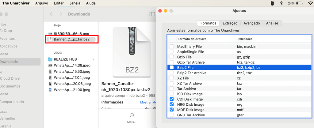 O The Unarchiver auxilia o gerenciamento de arquivos em diferentes extensões no sistema macOS (Imagem: Captura de tela/Guilherme Haas/Canaltech)