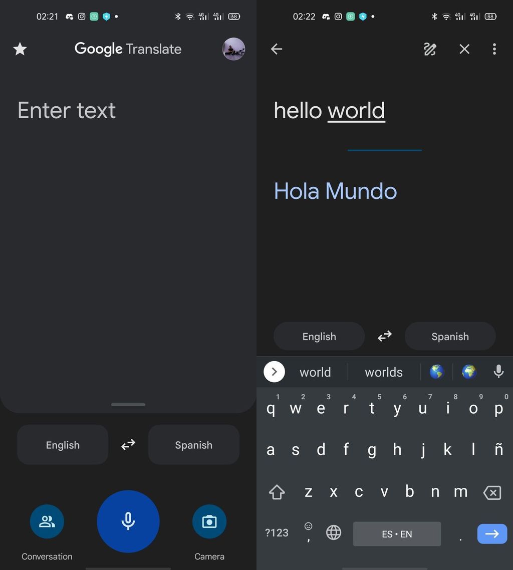 O novo visual do Google Tradutor com Material You, além de modernizar o estilo do app, também realoca botões e aprimora a usabilidade (Imagem: Reprodução/Android Police)