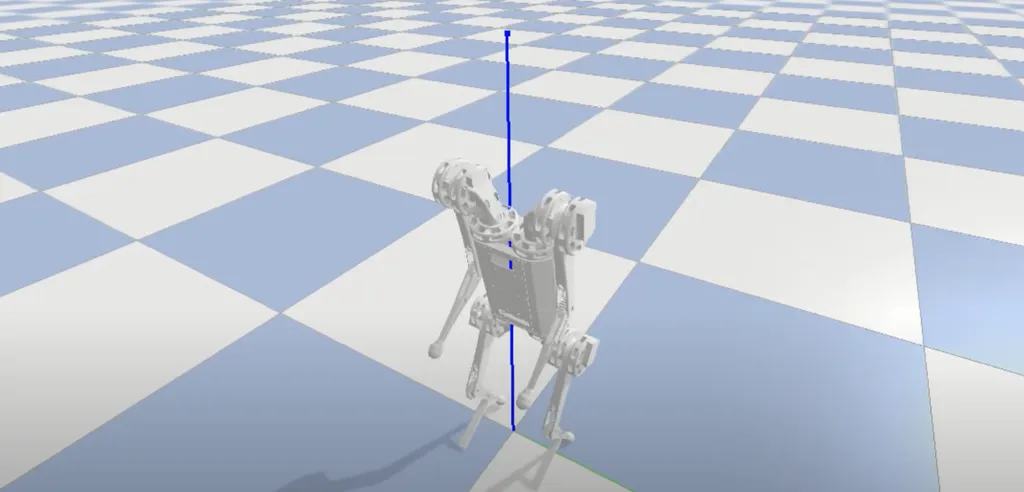 Ambiente de simulação onde o robô "aprende" a andar (Imagem: Reprodução/WPI)